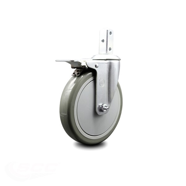 6 Inch Gray Poly Wheel Swivel 7/8 Inch Square Stem Caster with Total Lock Brake
